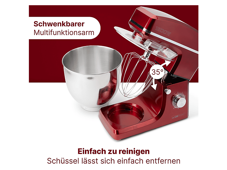 Robot de cocina - Clatronic 263958, 1500 W, 10 l, Rojo