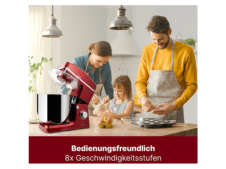 Robot de cocina - Clatronic 263958, 1500 W, 10 l, Rojo
