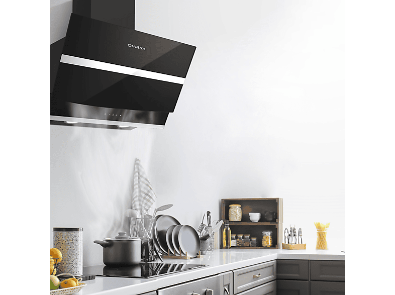 Campana Decorativa - Ciarra CBCB6736N, 4 velocidades, 650 m³/h, 595 mm, Negro