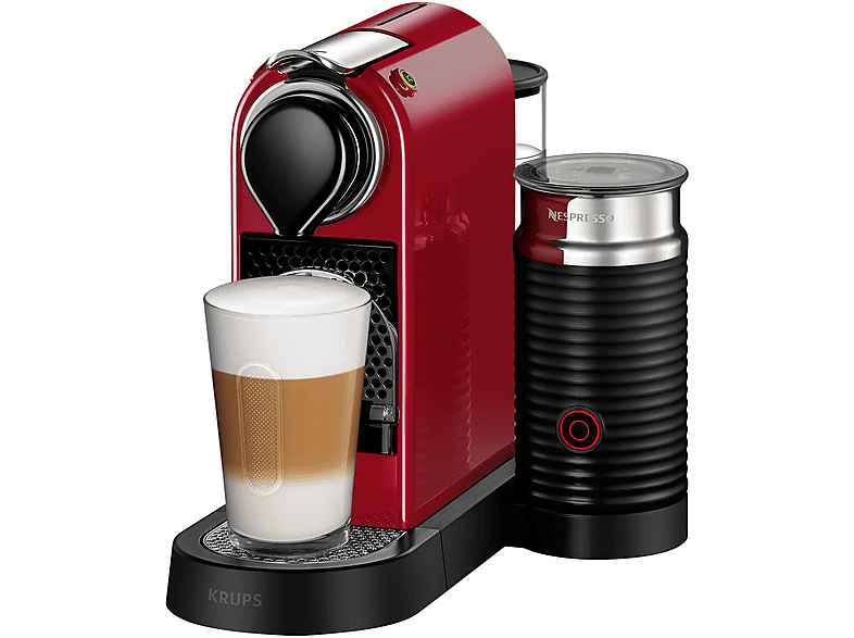 Cafetera de cápsulas - Krups Nespresso Citiz & Milk XN7615, 19 bar, 1260 W, Rojo