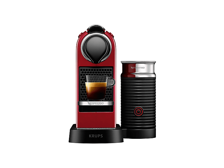 Cafetera de cápsulas - Krups Nespresso Citiz & Milk XN7615, 19 bar, 1260 W, Rojo