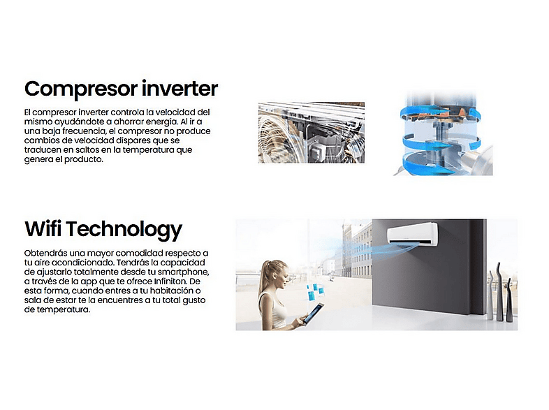 Split 1x1 - Infiniton SPLIT-A3502B, 11942 fg/h, Función Inverter, Blanco