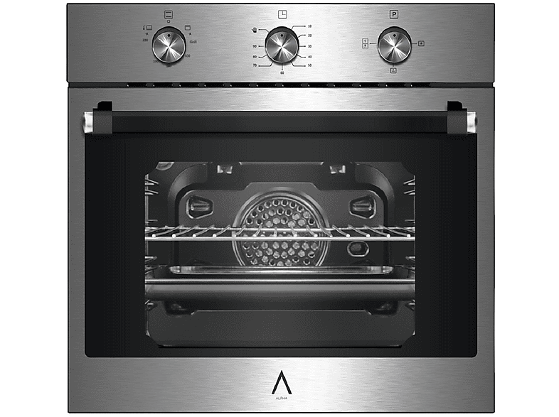 Horno - Alpha Horno de Gas NEPTUNO LUX GAS, Integrado + Libre instalación, Esmalte fácil de limpiar, 62 l, 60 cm, Negro