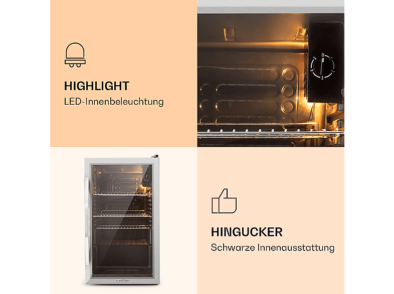 Nevera pequeña - Klarstein Beersafe XXL, Altura 830 mm, Acero Inoxidable