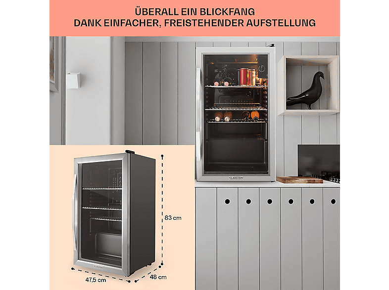Nevera pequeña - Klarstein Beersafe XXL, Altura 830 mm, Acero Inoxidable