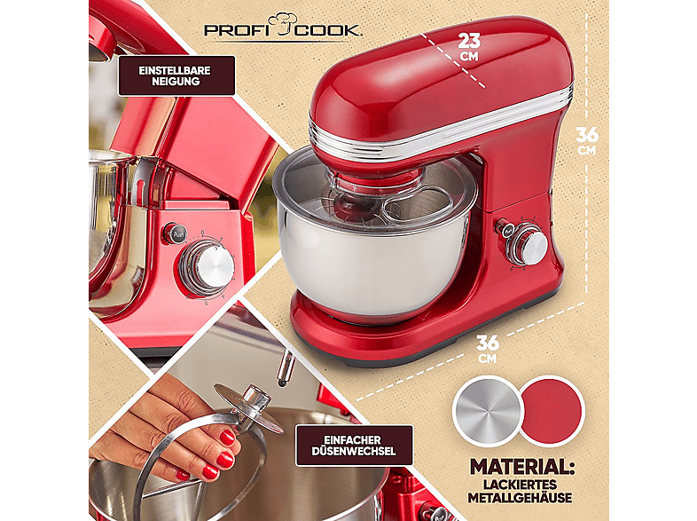 Amasadora - Proficook 501197, 1200 W, 5 l, Inox