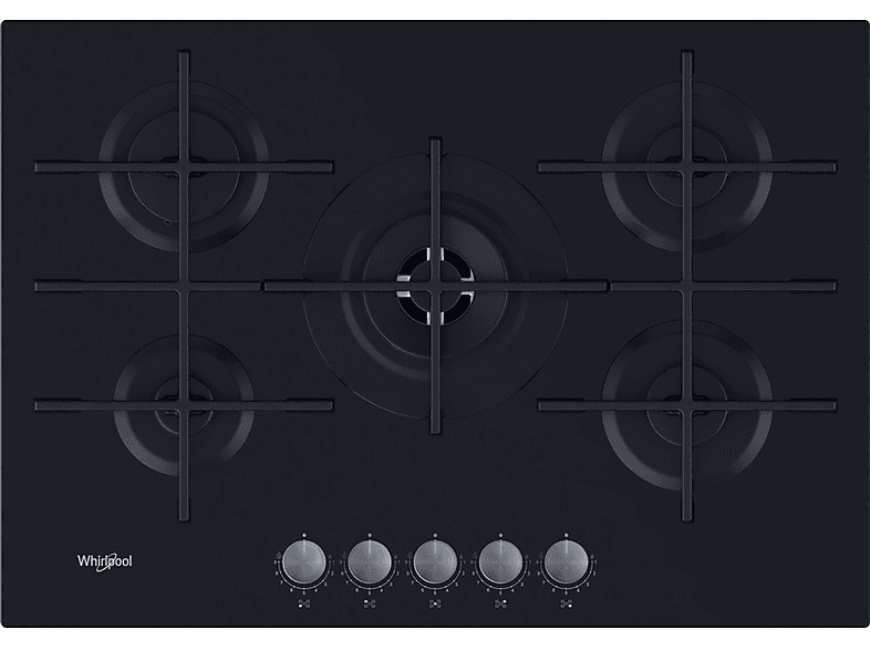 Placa de gas - Whirlpool GOWL 728/NB, 5 zonas, 730 mm, Negro