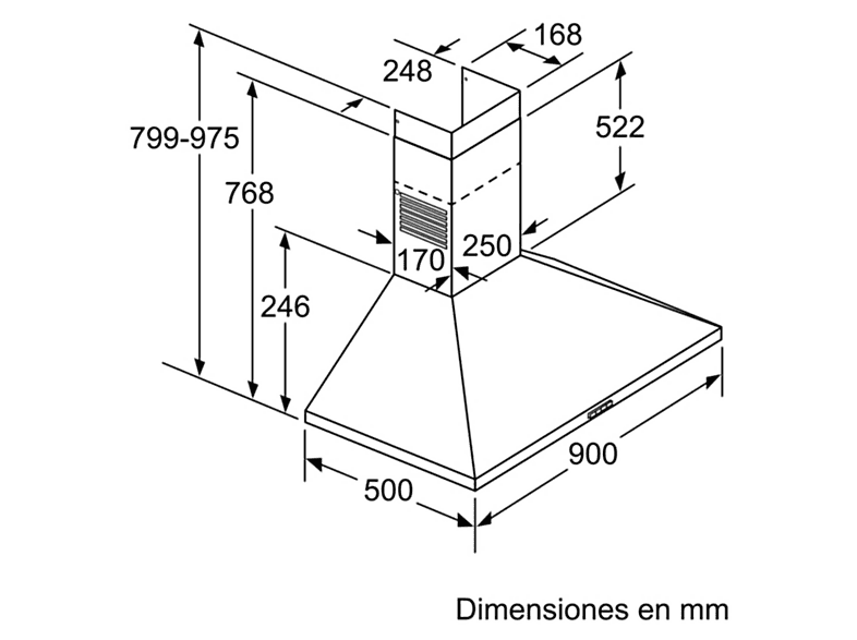 Campana decorativa - Balay 3BC696MB, 3 velocidades, 600 m³/h, 900 mm, Blanco