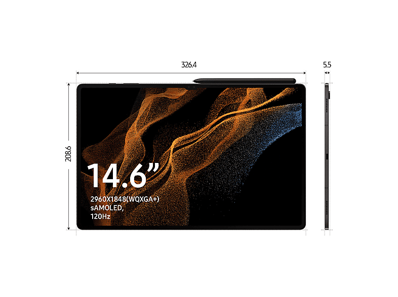 Tablet - Samsung TAB S8 ULTRA 14.6P/8+128GB/WIFI/GRAY, Negro, 14,6 " WQXGA+, 8 GB RAM, Qualcomm® Snapdragon™ 898, Tablet Android