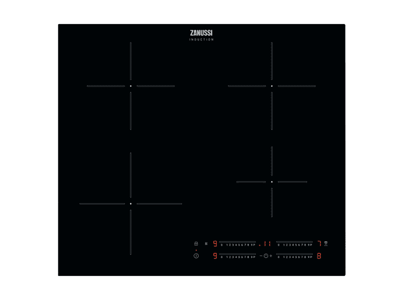 Encimera inducción - Zanussi ZITN644K, 4 zonas, 590 mm, Negro