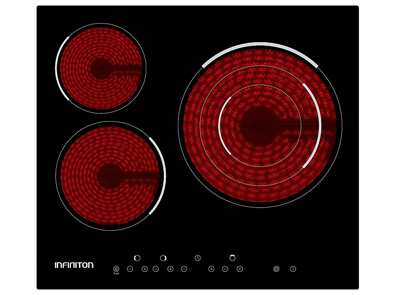 Placa vitrocerámica - Infiniton VIT3F30D, 3 zonas, 590 mm, Negro