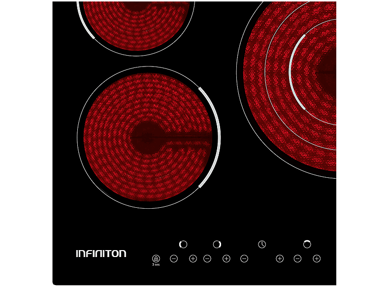 Placa vitrocerámica - Infiniton VIT3F30D, 3 zonas, 590 mm, Negro