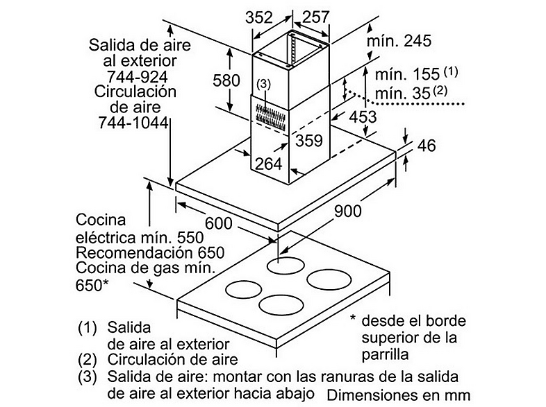 Campana decorativa - Balay 3BI997GX, 4 velocidades, 754 m³/h, 900 mm, Inox