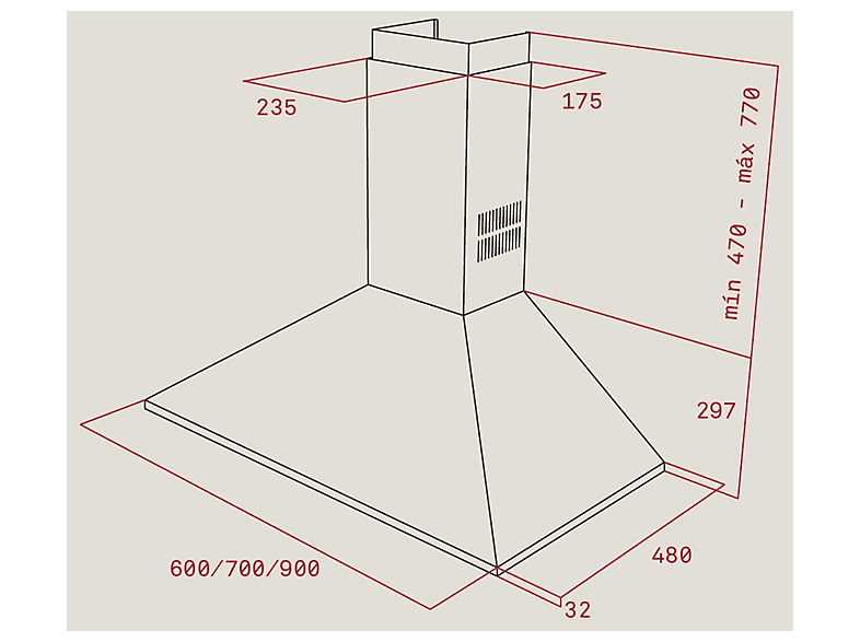 Campana decorativa - Teka 40460529 DBP 90 PRO INOX, 3 velocidades, 613 m³/h, 900 mm