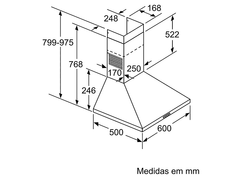 Campana decorativa - Balay 3BC666MX, 3 velocidades, 570 m³/h, 600 mm, Inox