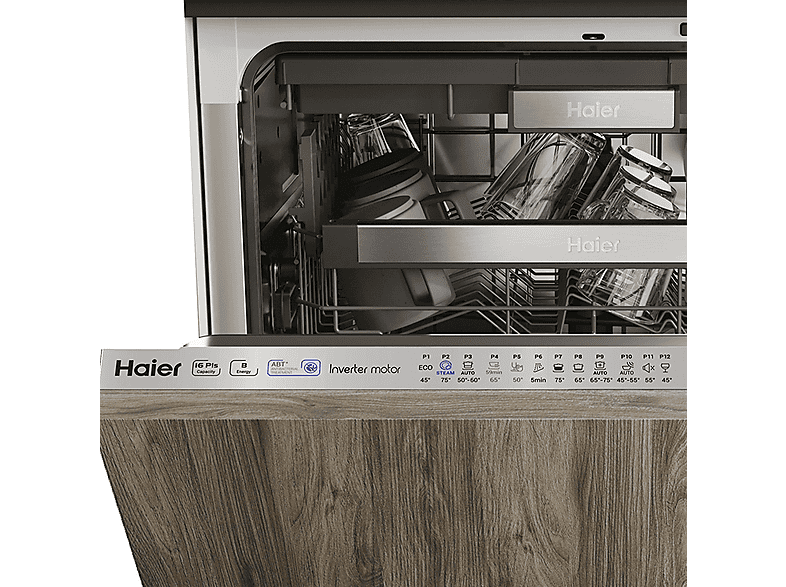 Lavavajillas integrable 60 cm - Haier XIB 6B2S3FS, 16 servicios, 12 programas, 598 mm, Inox