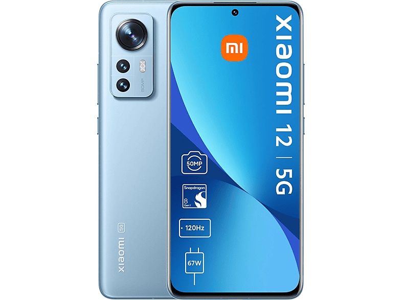 Smartphone - Xiaomi 12 6,25P/5G/8N/8+256GB/BL, Azul, Móvil Android, 8 GB RAM, 6,28 " Full HD+, Qualcomm Snapdragon® 8 Gen 1, 4500 mAh