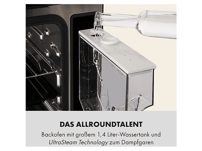 Horno a vapor - Klarstein MasterFresh, Integrable, 24 l, 52,50 cm, Negro