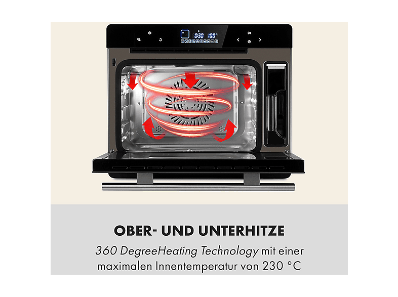 Horno a vapor - Klarstein MasterFresh, Integrable, 24 l, 52,50 cm, Negro
