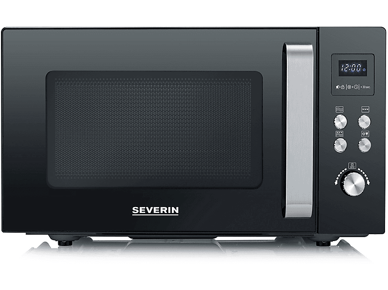 Microondas con grill y base de vidrio - Severin MW 7763, 1000 W, 10 potencia, 25 l, negro