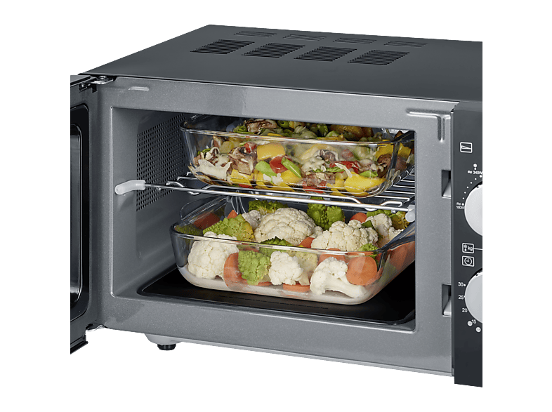 Microondas con grill y base de vidrio - Severin MW 7763, 1000 W, 10 potencia, 25 l, negro