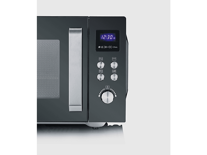 Microondas con grill y base de vidrio - Severin MW 7763, 1000 W, 10 potencia, 25 l, negro