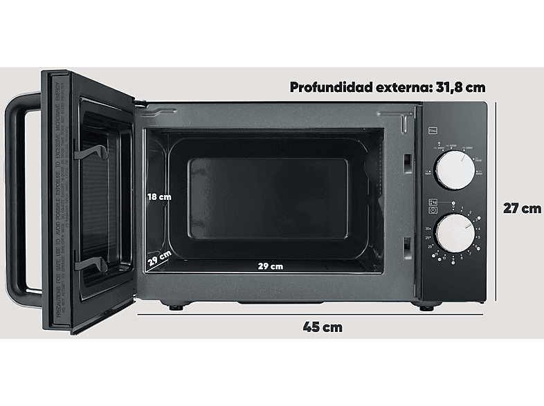 Microondas con base de vidrio - Severin MW 7761, 800 W, 6 potencia, 20 l, Negro