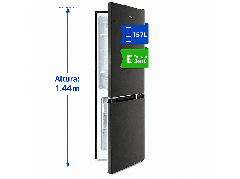 Frigorífico combi - Chiq FBM157L42, Puertas reversibles, nevera mediana, Estático, Altura 1,44 m, Capacidad 157 l, Color Inox Oscuro