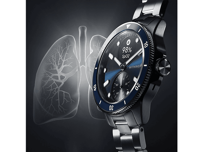 Smartwatch - Withings SCANWATCHHORIZONBLUE, Acero inoxidable, Azul