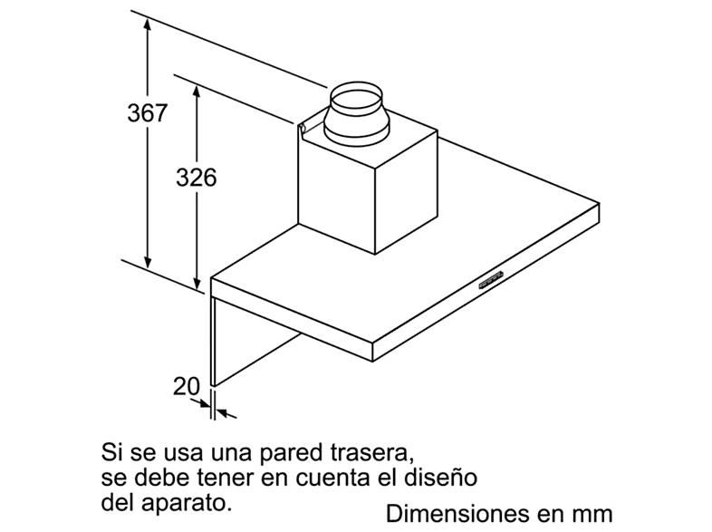 Campana decorativa - Balay 3BC066MX, 3 velocidades, 590 m³/h, 600 mm, Inox