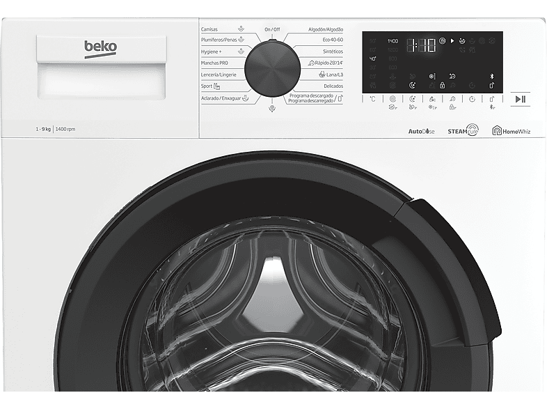 Lavadora carga frontal - Beko WRA 9714 XW DR, 9 kg, 1400 rpm, 15 programas, Blanco