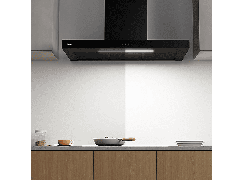 Campana Decorativa - Ciarra CBCB9102, 4 velocidades, 650 m³/h, 900 mm, Negro