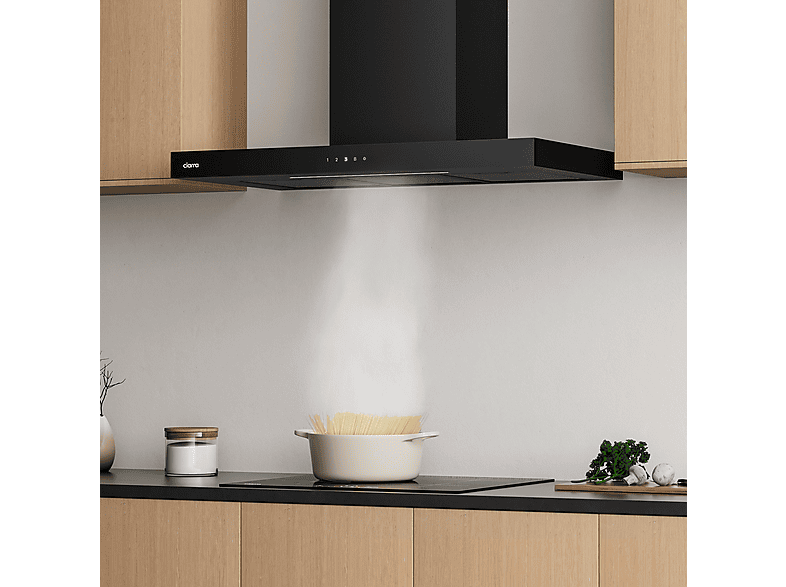 Campana Decorativa - Ciarra CBCB9102, 4 velocidades, 650 m³/h, 900 mm, Negro