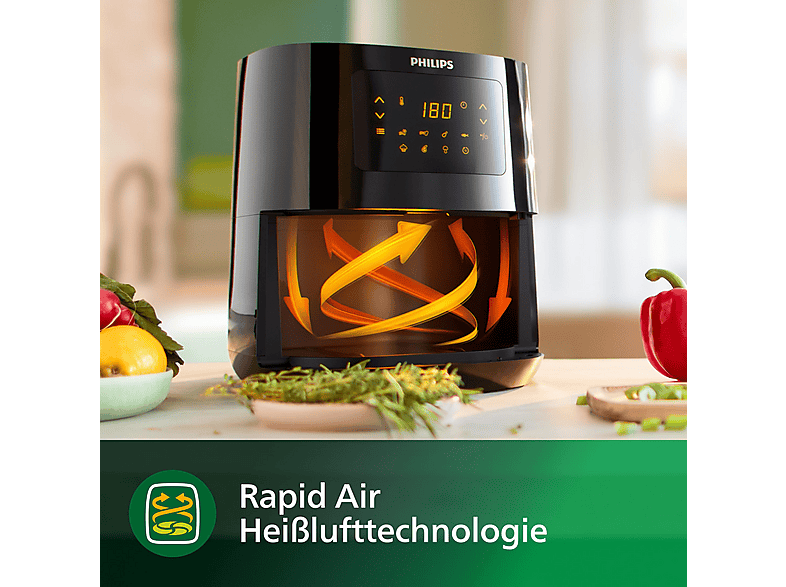 Freidora sin aceite - Philips HD9252/90 AIRFRYER DIGITAL RAPID AIR 1400W, 4,1 l, Negro