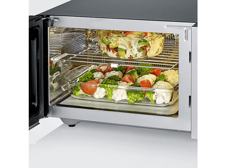 Microondas con Grill, Convección y base de vidrio - Severin MW 7777, 2050 W, 10 potencia, 25 l, Gris