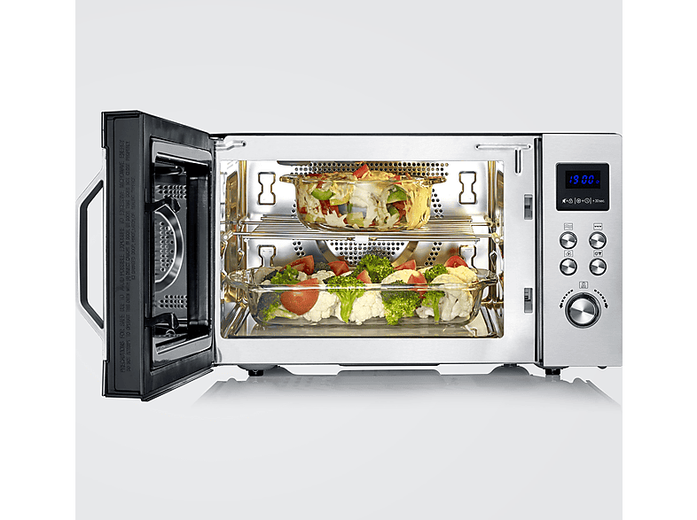 Microondas con Grill, Convección y base de vidrio - Severin MW 7777, 2050 W, 10 potencia, 25 l, Gris