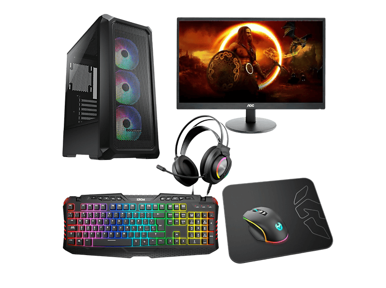 PC Gaming - Epical-Q Pack Gaming GPlus10, AMD Ryzen 5 5600G, 16 GB RAM, 1 TB SSD, Radeon™ Onboard Graphics, Windows 11 Home, Monitor 23,6 " Full-HD