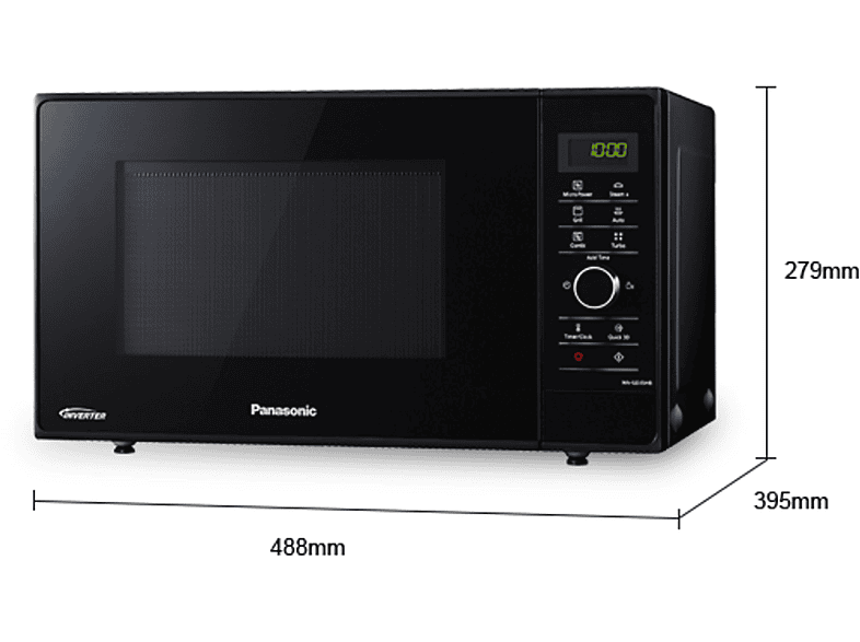 Microondas libre instalación - Panasonic NN-GD35HBGTG, 1800 W, 6 potencia, 23 l, Negro