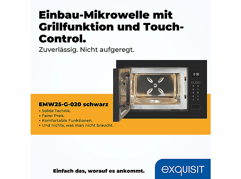 Microondas integrable - Exquisit 815345001, 1450 W, 10 potencia, 25 l, Inox