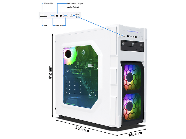 PC Gaming - Ankermann-PC Business Office, Intel Core i7-8700, 16 GB RAM, 500 GB SSD, GeForce RTX™ 2060, Windows 11 Pro, negro