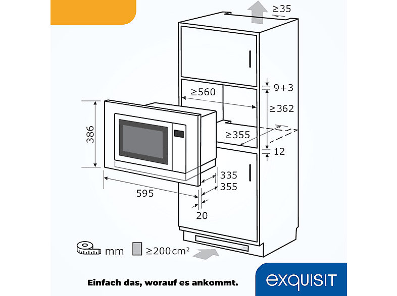 Microondas integrable - Exquisit AKLBB1697200028, 1450 W, 10 potencia, 25 l, Inox (ref. 102055038)
