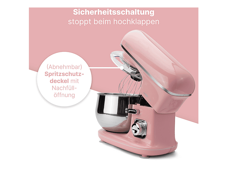 Robot de cocina - Clatronic KM 3711, 1100 W, 5 l, Rosa