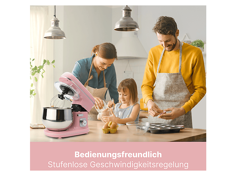Robot de cocina - Clatronic KM 3711, 1100 W, 5 l, Rosa