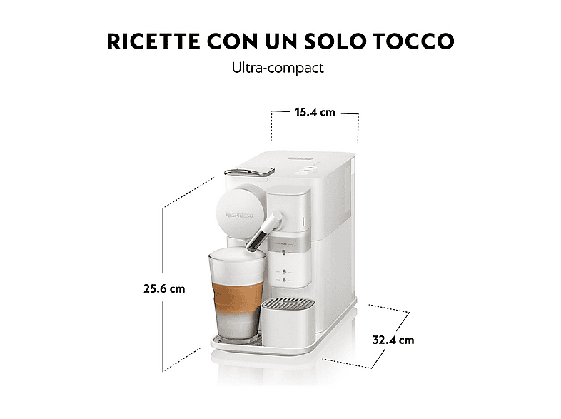 Cafetera de cápsulas - Delonghi EN510.W LATTISSIMA ONE NEW OR, 19 bar, 165 ml, 1450 W, Blanco