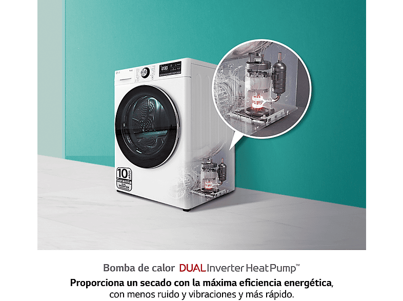 Secadora - LG RH90V5AV6N, Bomba de calor, 9 kg, 14 programas, Blanco