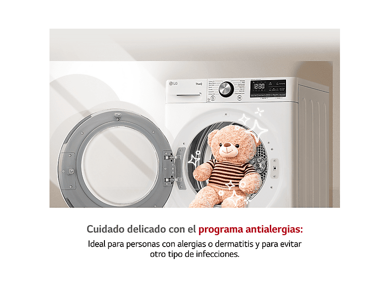 Secadora - LG RH90V5AV6N, Bomba de calor, 9 kg, 14 programas, Blanco