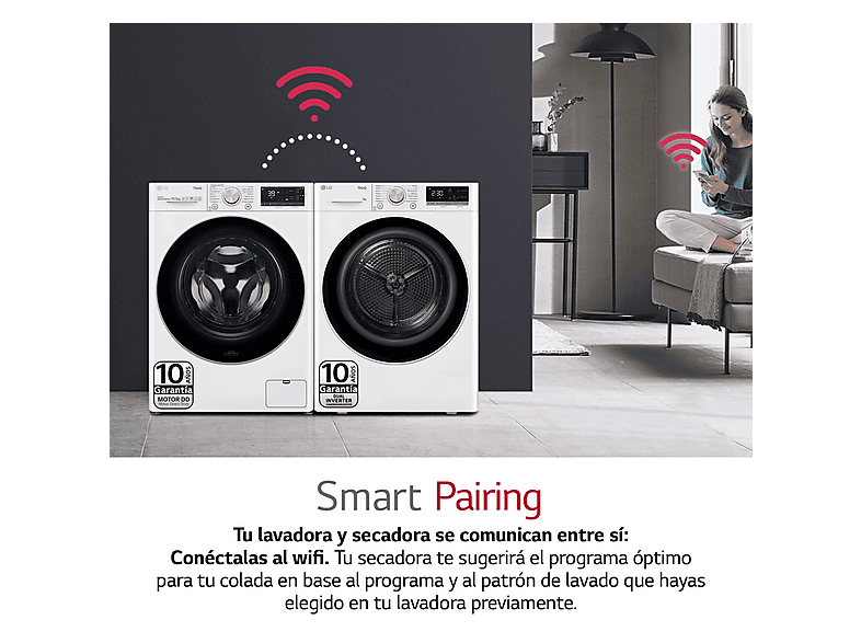 Secadora - LG RH90V5AV6N, Bomba de calor, 9 kg, 14 programas, Blanco