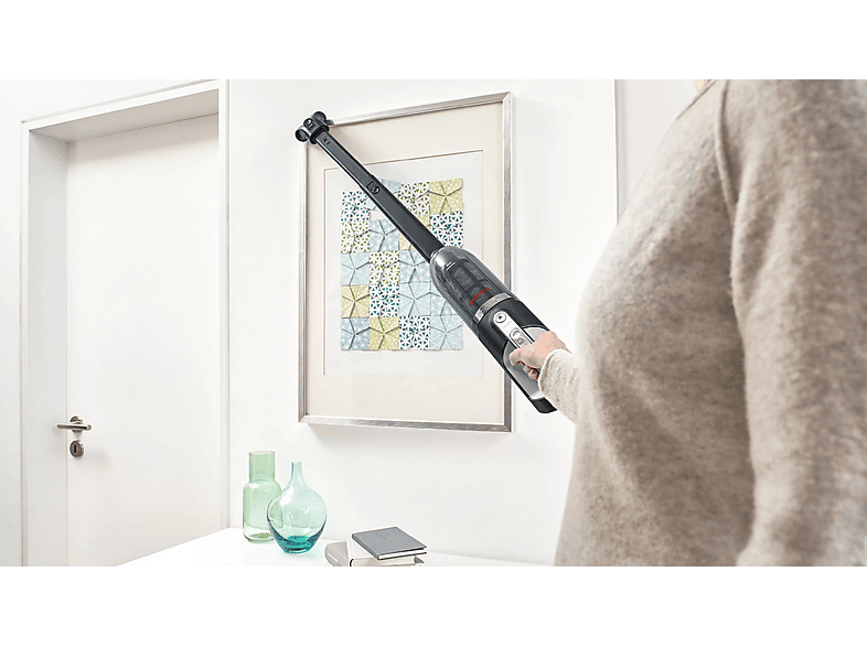 Aspirador escoba - Bosch BBH3ZOO28, 25,2 V, Potencia de succión 25 AirWatt, Depósito 0,4 l, Negro, Rojo