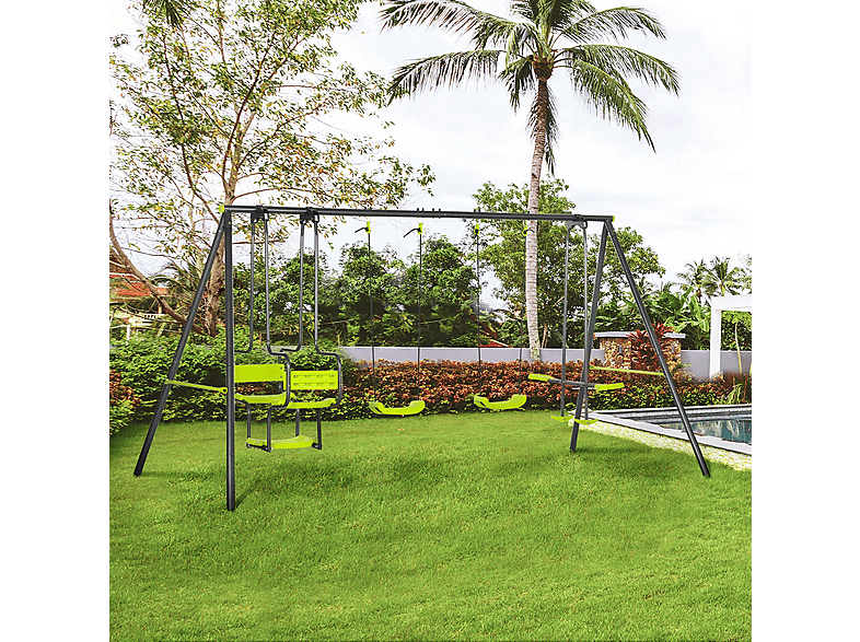 Set de Columpio - Outsunny 355x184x186 cm, color Verde y Negro, 344-061V00GN, a partir de 3 año(s), Verde y Negro
