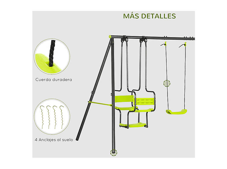 Set de Columpio - Outsunny 355x184x186 cm, color Verde y Negro, 344-061V00GN, a partir de 3 año(s), Verde y Negro